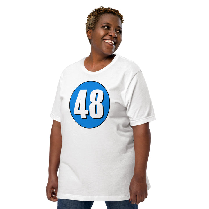 Unisex t-shirt: White on Blue 48