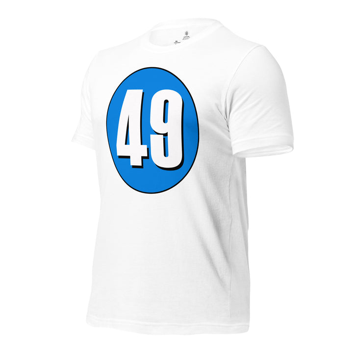 Unisex t-shirt: White on Blue 49