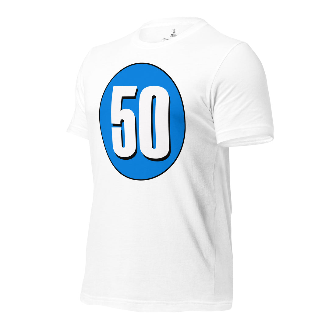 Unisex t-shirt: White on Blue 50