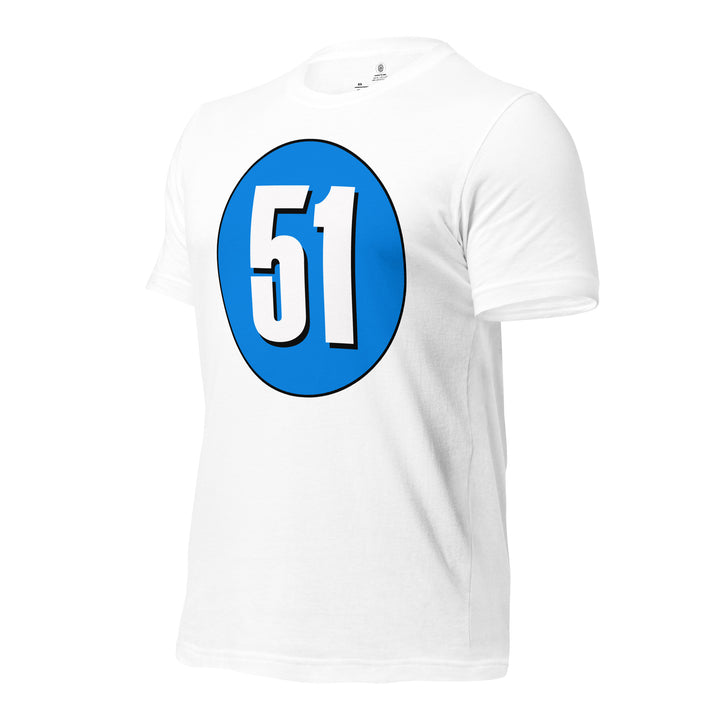 Unisex t-shirt: White on Blue 51