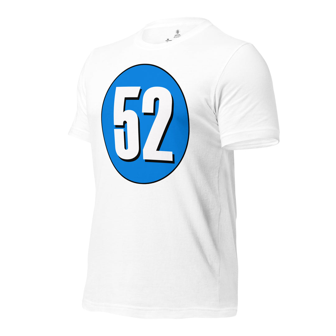 Unisex t-shirt: White on Blue 52