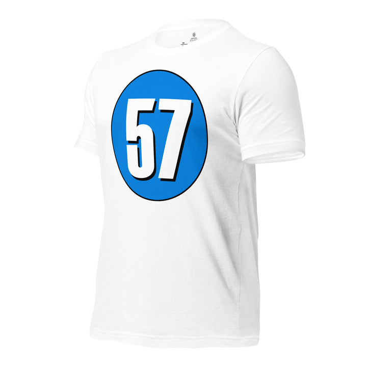 Unisex t-shirt: White on Blue 57