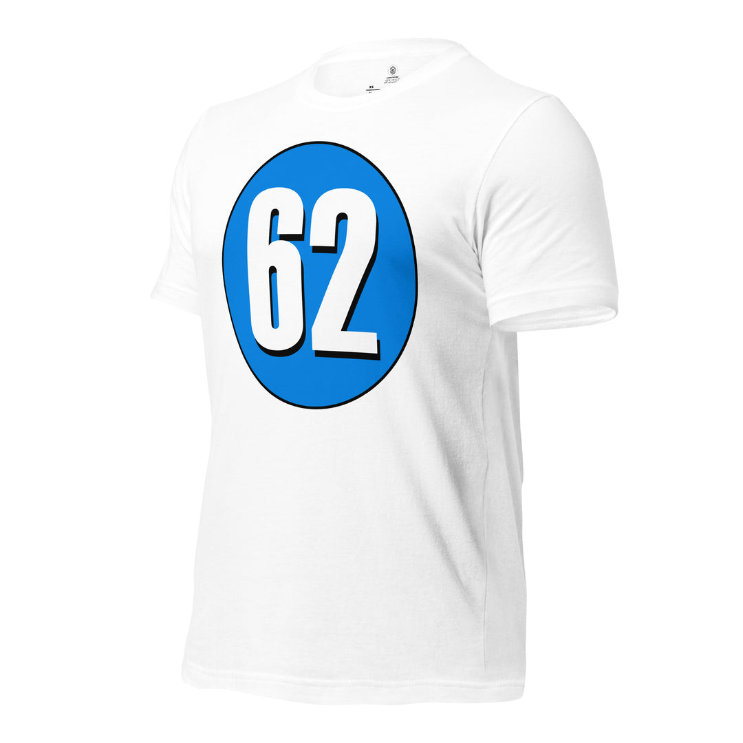 Unisex t-shirt: White on Blue 62