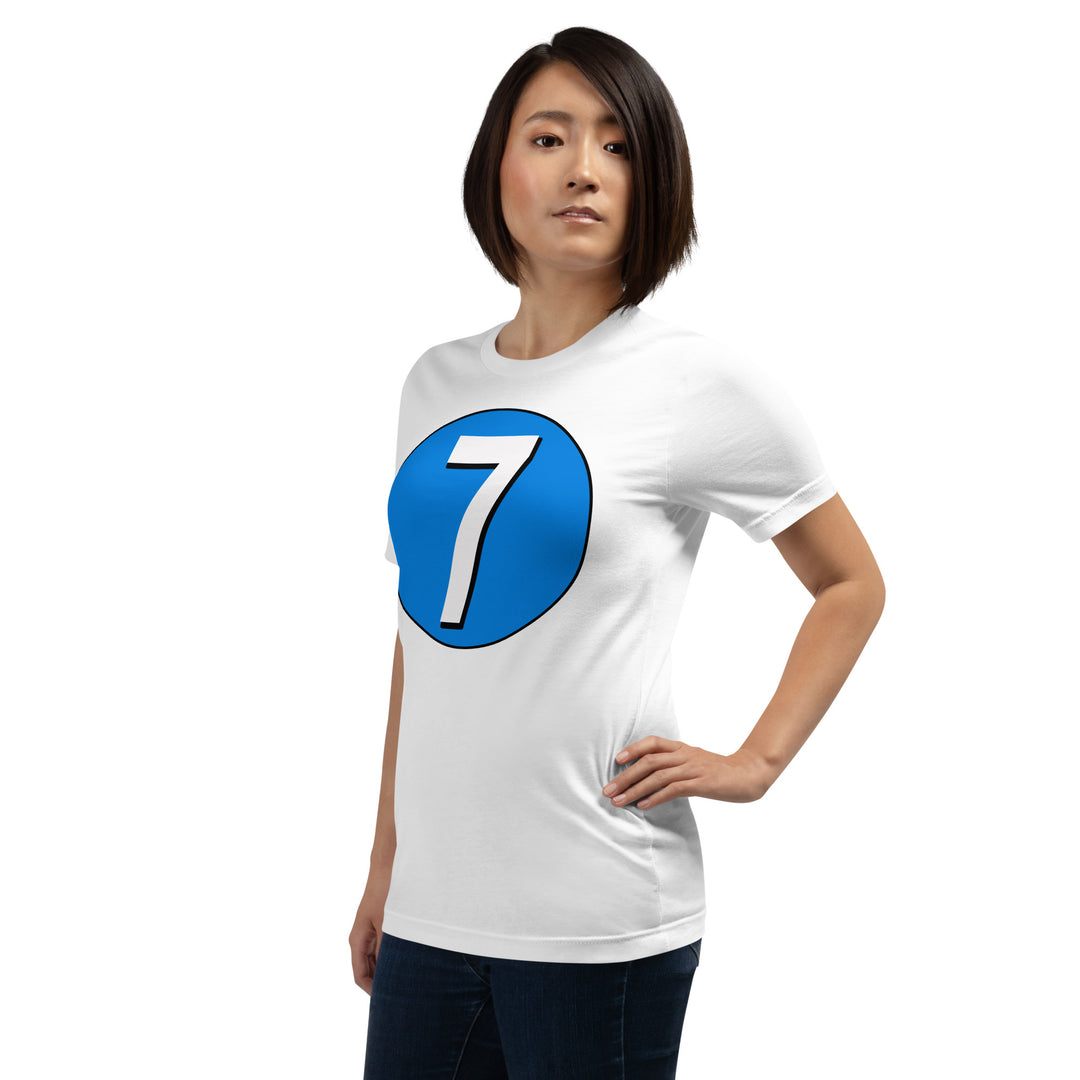 Unisex t-shirt: White on Blue 7