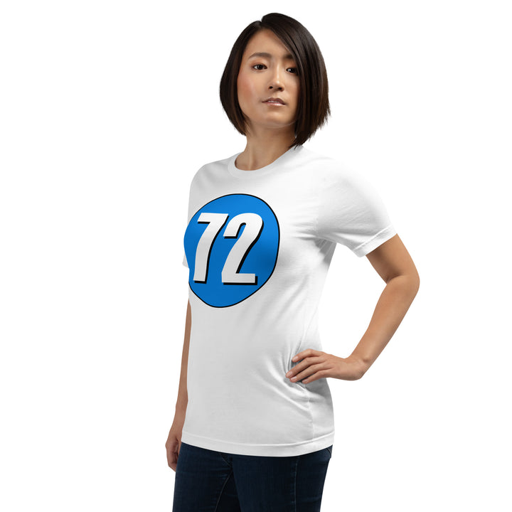 Unisex t-shirt: White on Blue 72