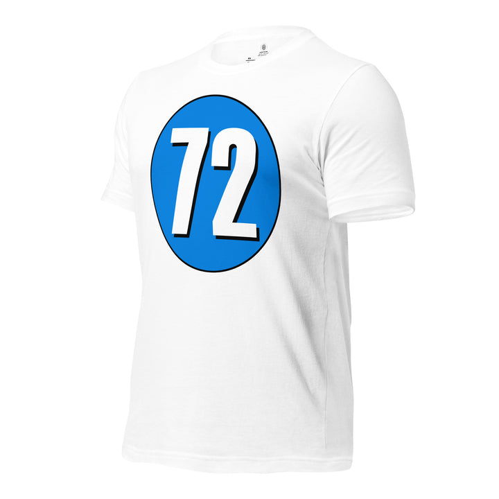 Unisex t-shirt: White on Blue 72