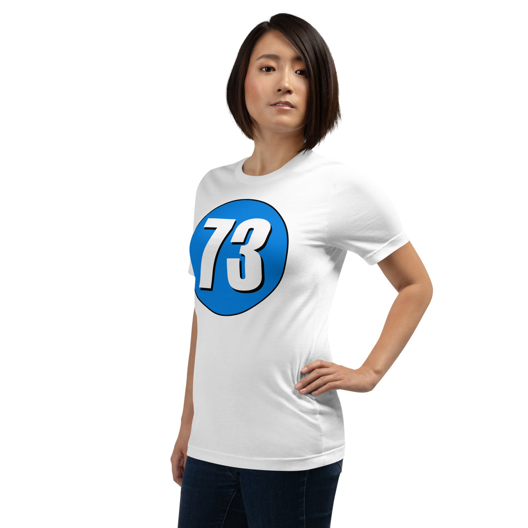 Unisex t-shirt: White on Blue 73