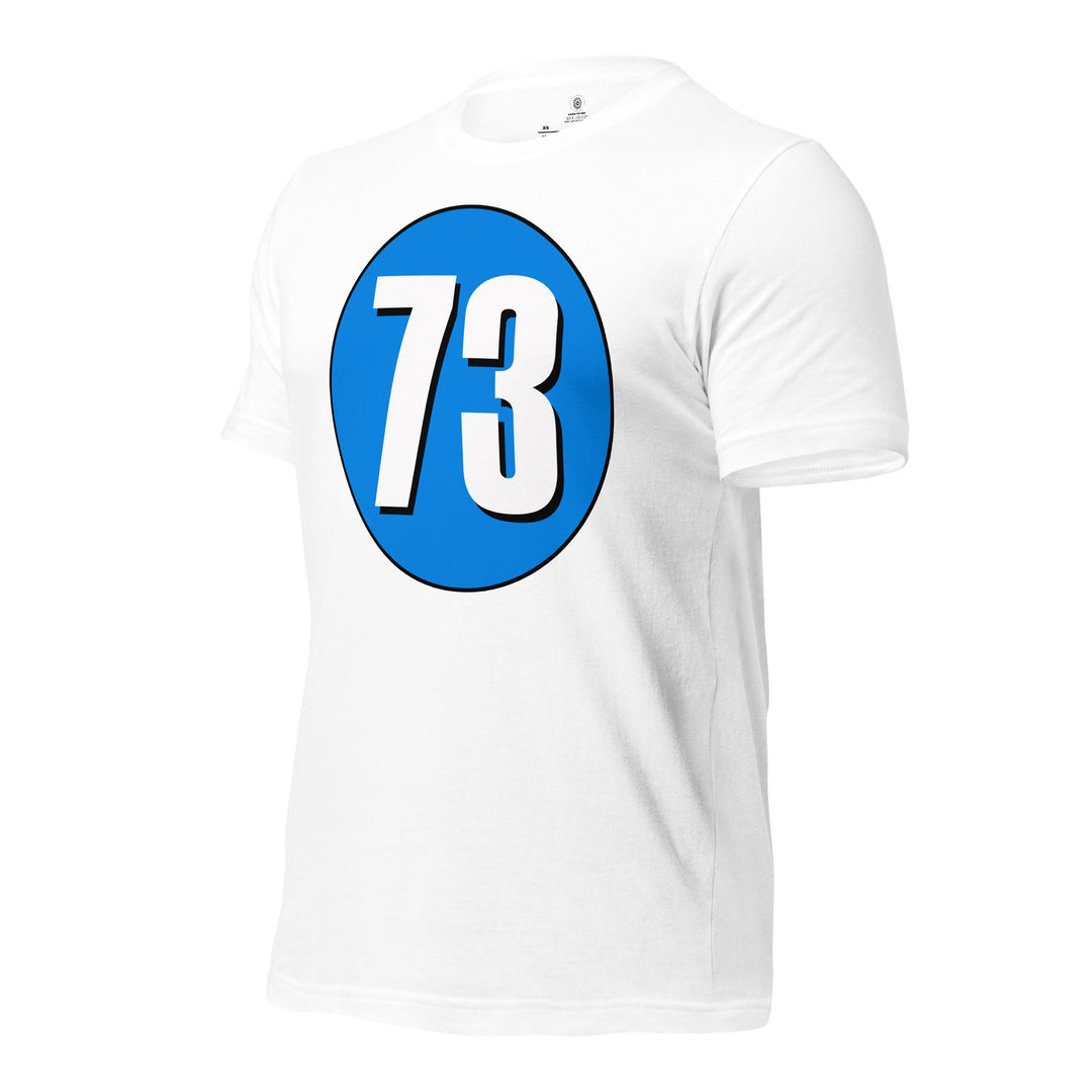 Unisex t-shirt: White on Blue 73