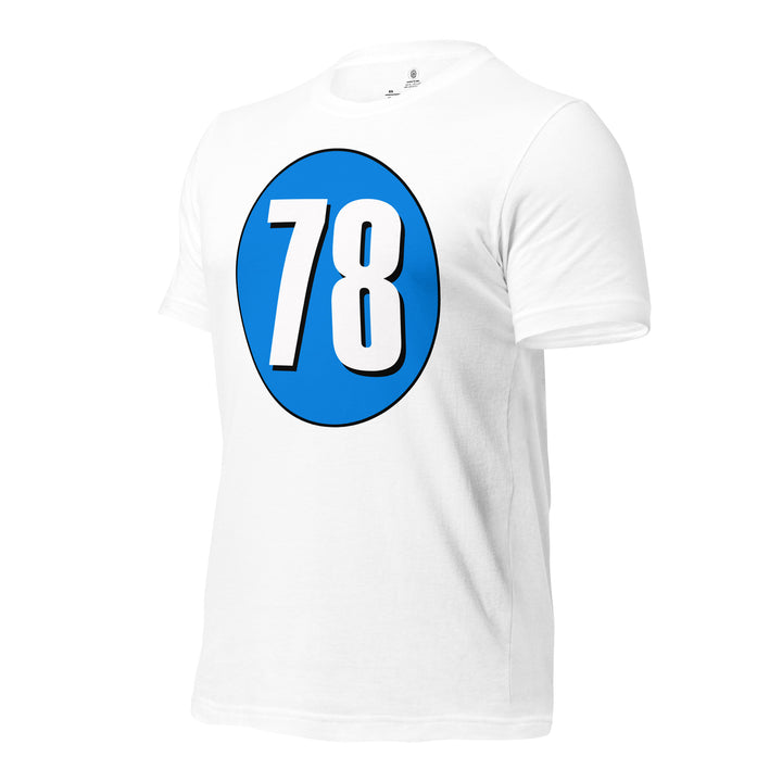 Unisex t-shirt: White on Blue 78