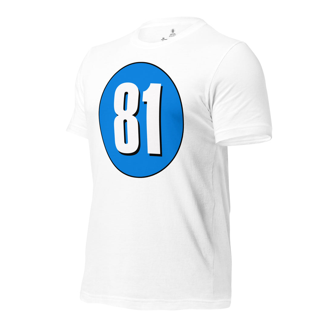 Unisex t-shirt: White on Blue 81