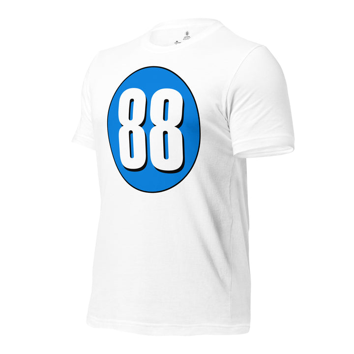 Unisex t-shirt: White on Blue 88