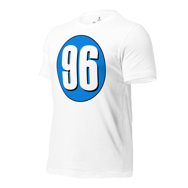 Unisex t-shirt: White on Blue 96