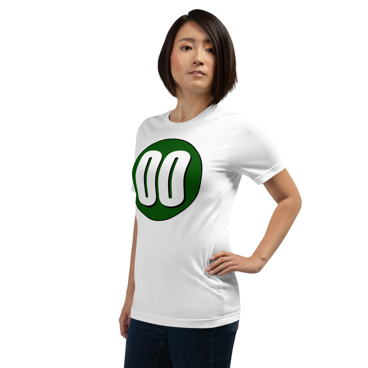 Unisex t-shirt: White on Hunter Green 00