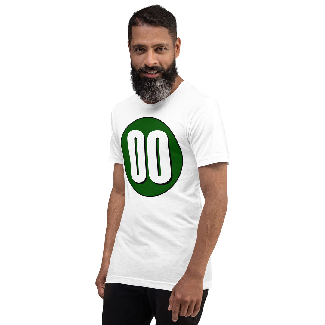 Unisex t-shirt: White on Hunter Green 00