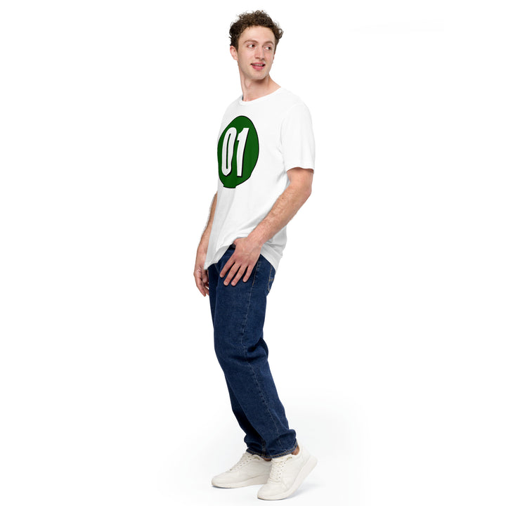 Unisex t-shirt: White on Hunter Green 01