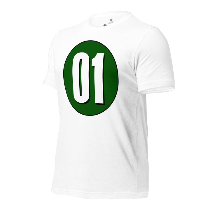 Unisex t-shirt: White on Hunter Green 01