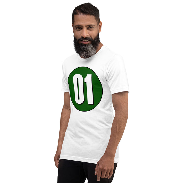 Unisex t-shirt: White on Hunter Green 01