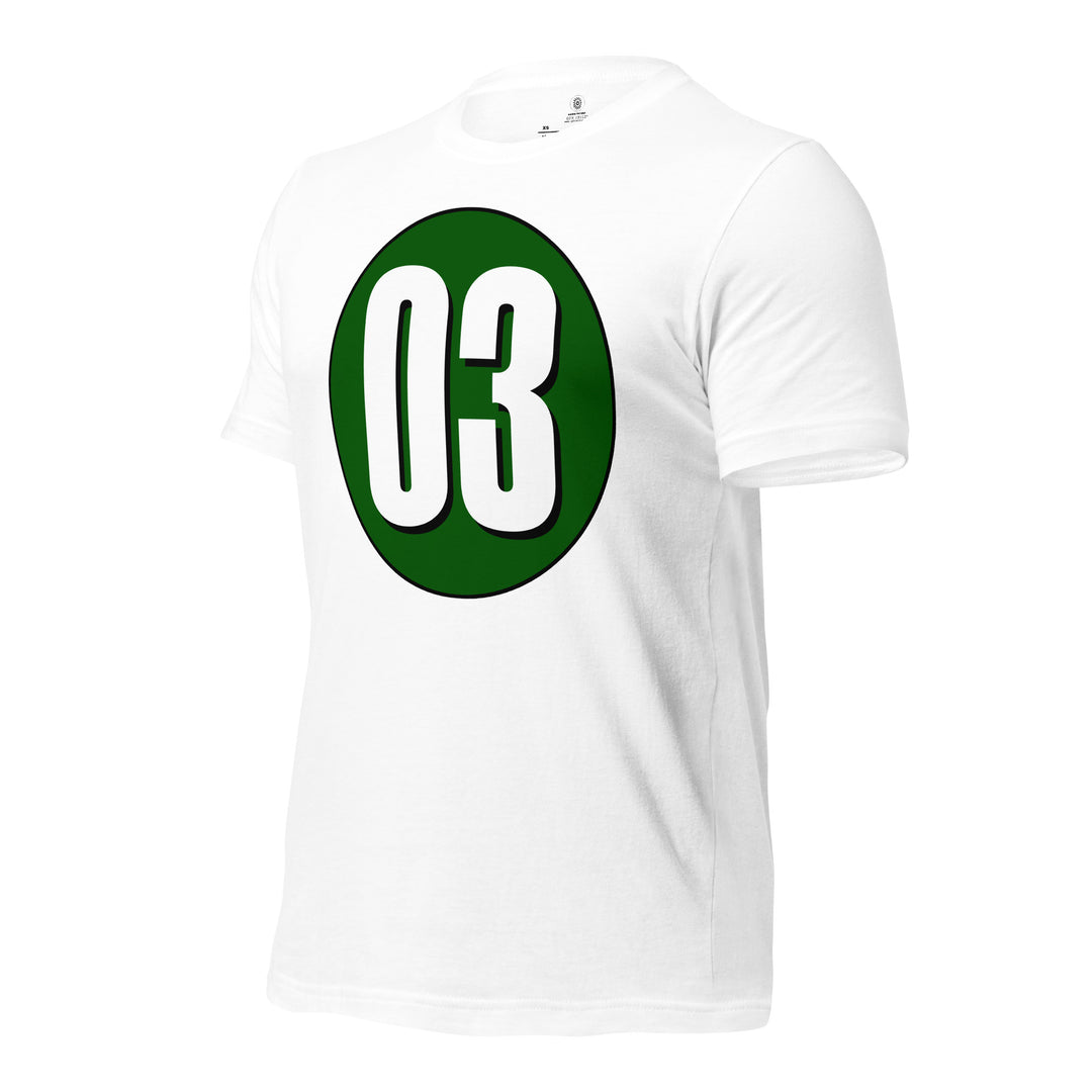 Unisex t-shirt: White on Hunter Green 03