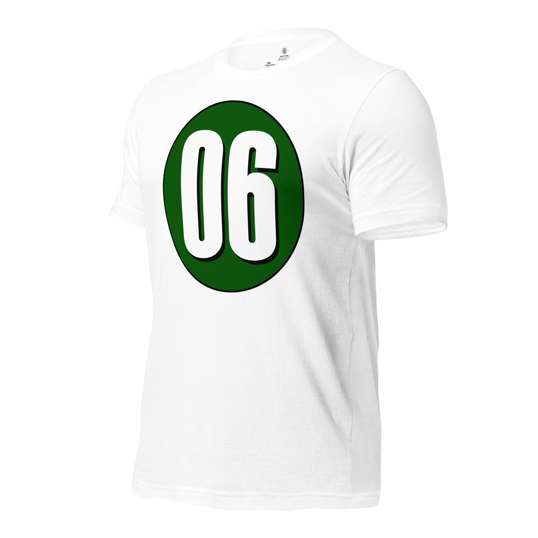 Unisex t-shirt: White on Hunter Green 06