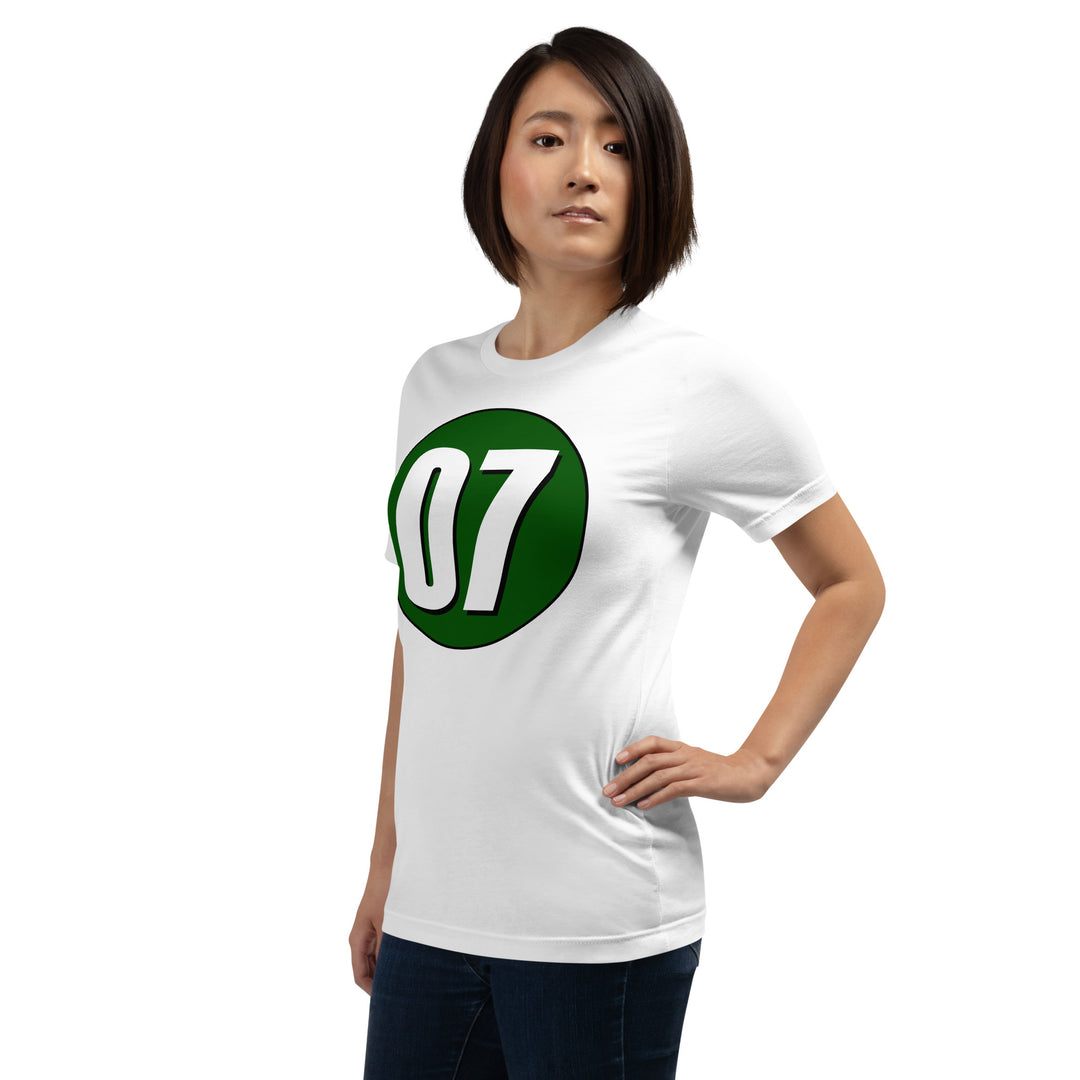 Unisex t-shirt: White on Hunter Green 07