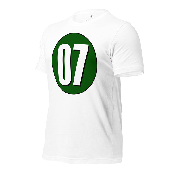 Unisex t-shirt: White on Hunter Green 07