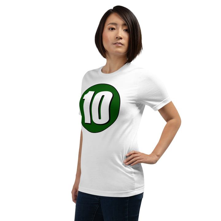 Unisex t-shirt: White on Hunter Green 10