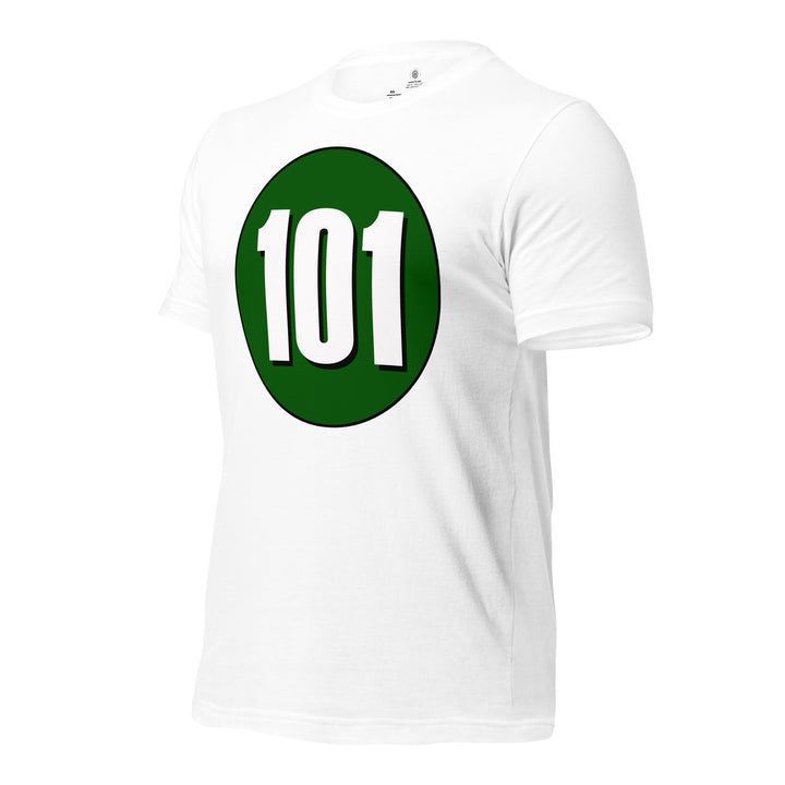 Unisex t-shirt: White on Hunter Green 101