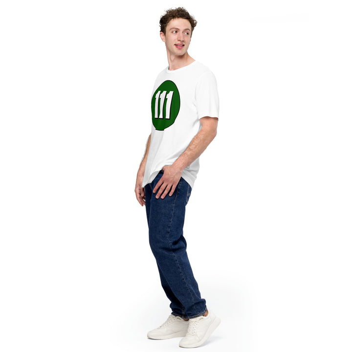 Unisex t-shirt: White on Hunter Green 111