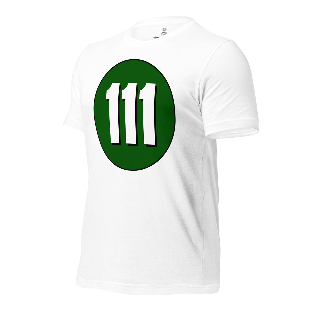 Unisex t-shirt: White on Hunter Green 111