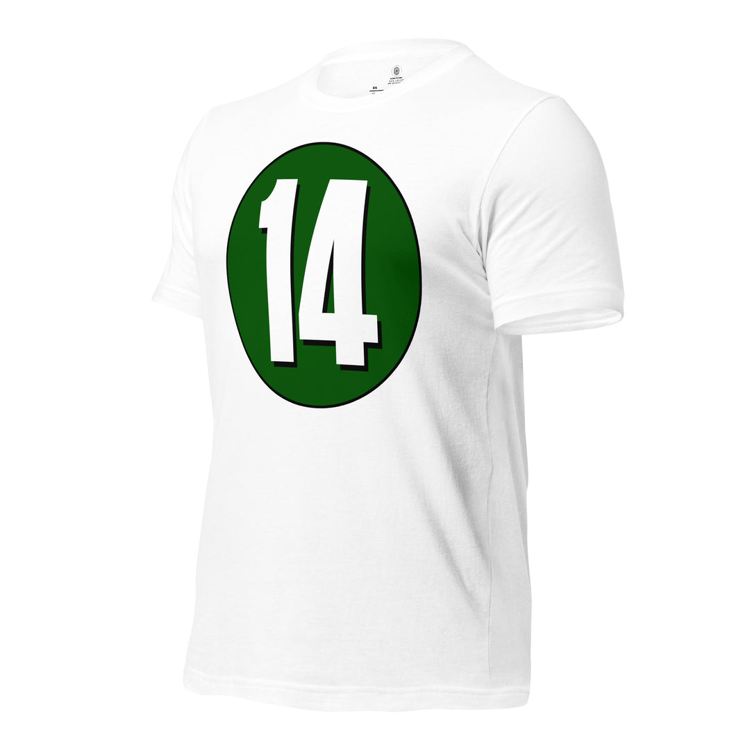 Unisex t-shirt: White on Hunter Green 14