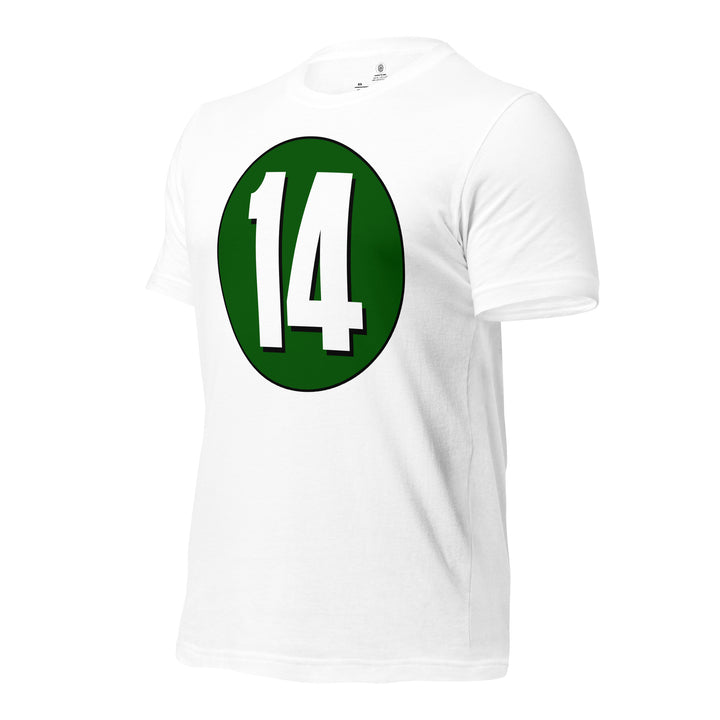 Unisex t-shirt: White on Hunter Green 14