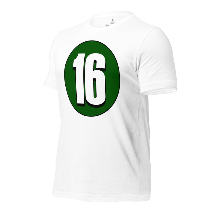 Unisex t-shirt: White on Hunter Green 16