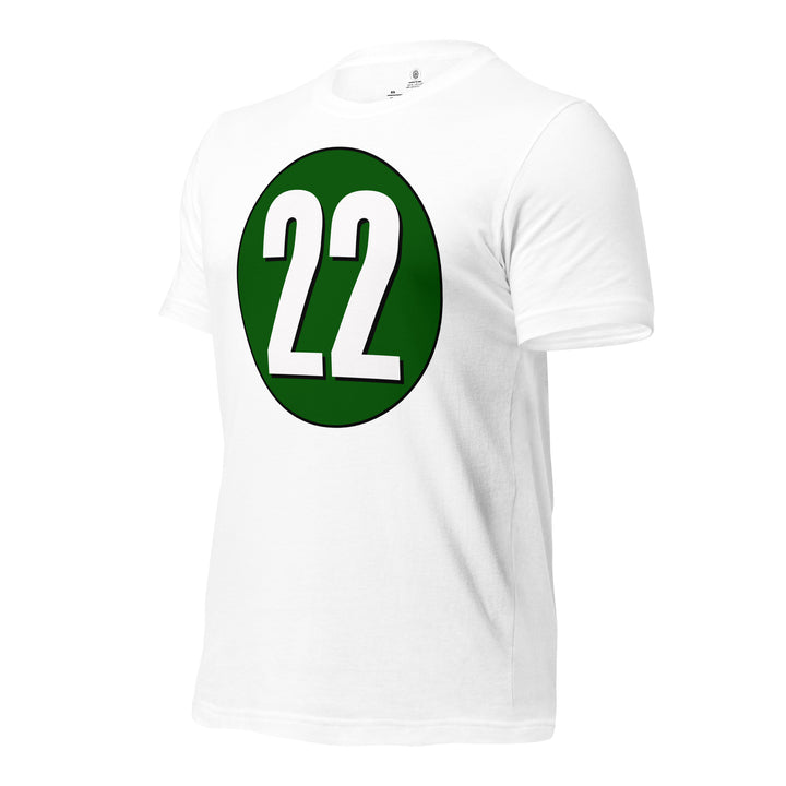 Unisex t-shirt: White on Hunter Green 22