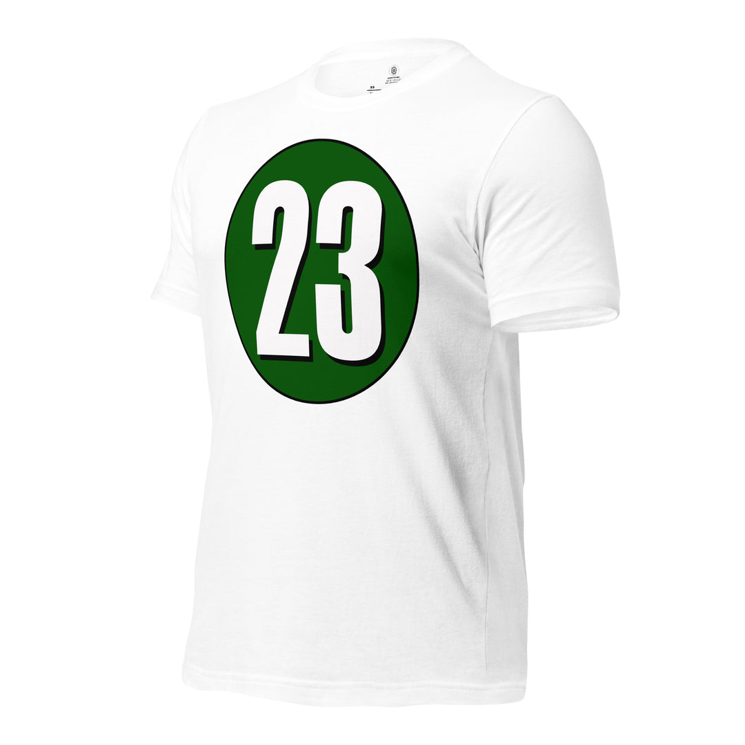 Unisex t-shirt: White on Hunter Green 23