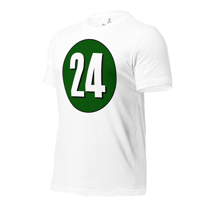 Unisex t-shirt: White on Hunter Green 24