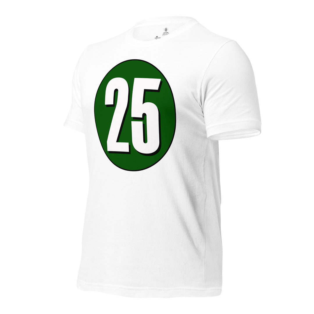 Unisex t-shirt: White on Hunter Green 25