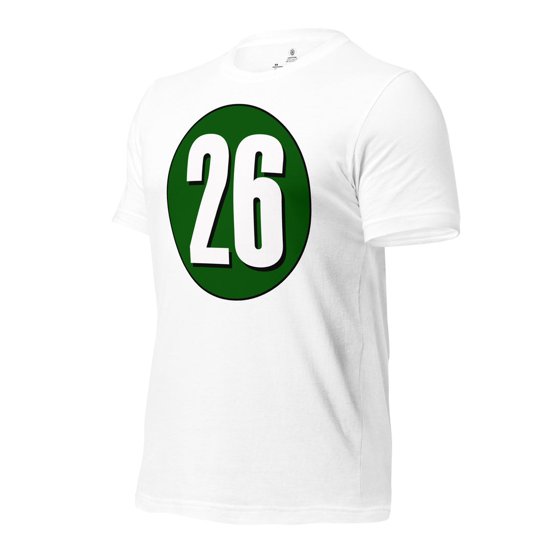 Unisex t-shirt: White on Hunter Green 26