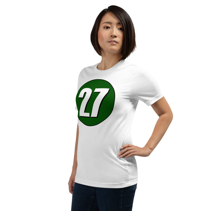 Unisex t-shirt: White on Hunter Green 27