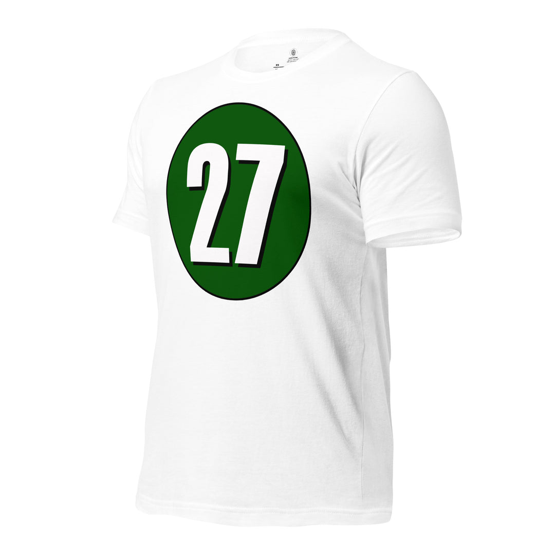 Unisex t-shirt: White on Hunter Green 27