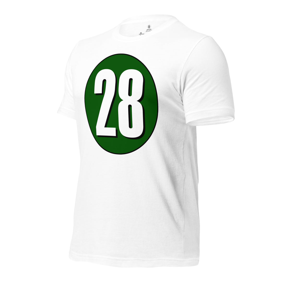 Unisex t-shirt: White on Hunter Green 28