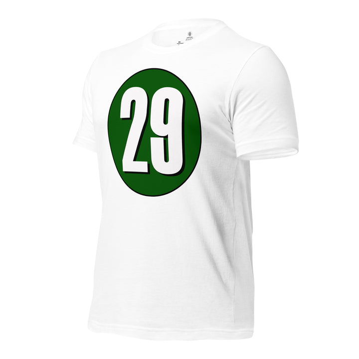 Unisex t-shirt: White on Hunter Green 29