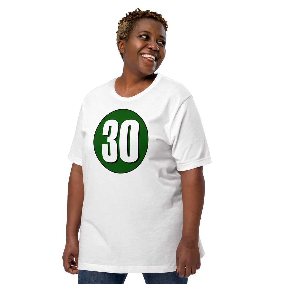 Unisex t-shirt: White on Hunter Green 30