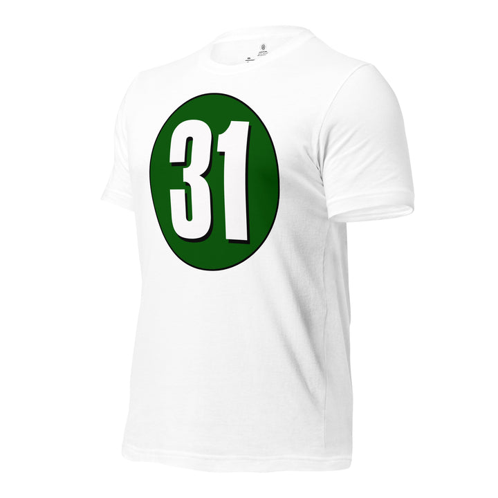 Unisex t-shirt: White on Hunter Green 31