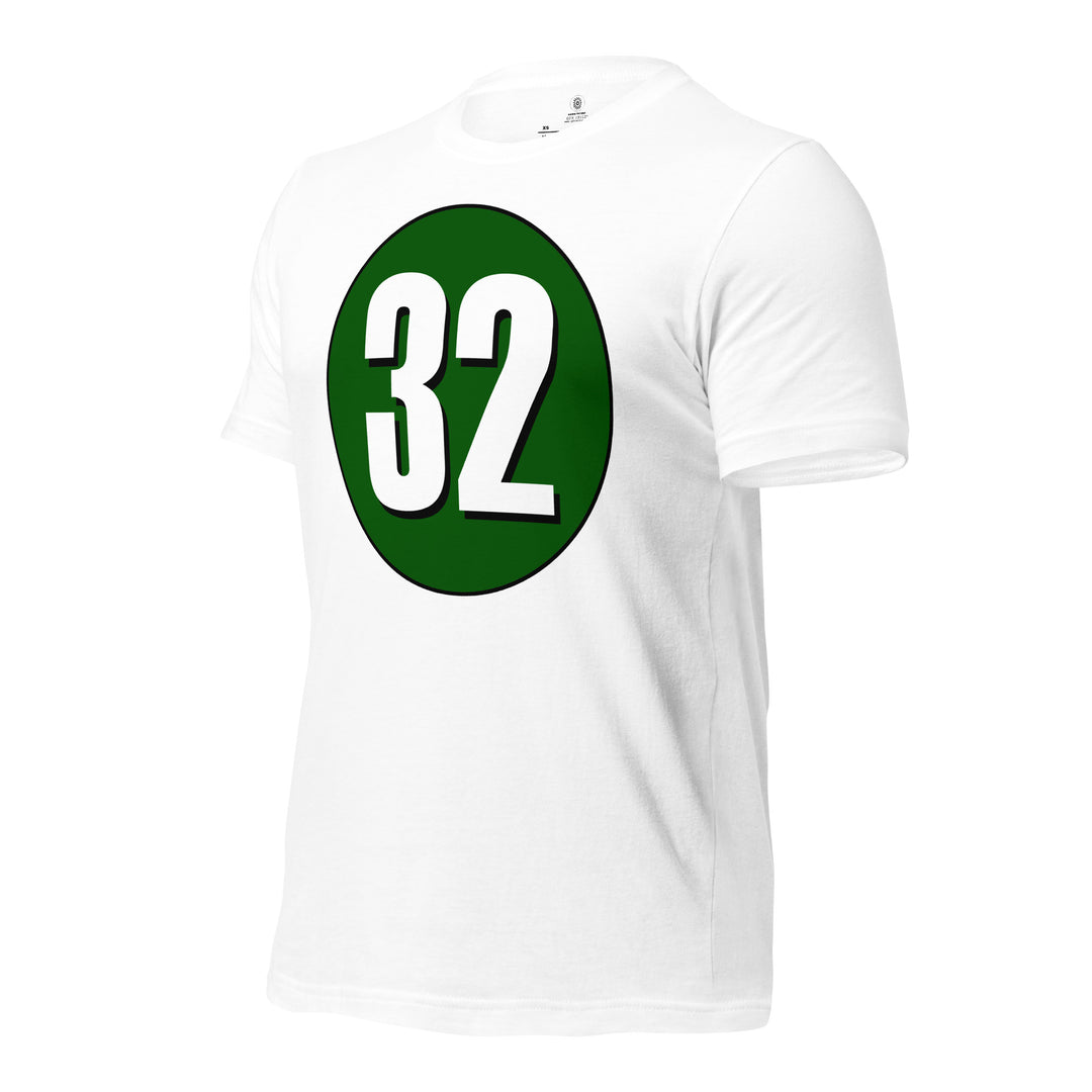 Unisex t-shirt: White on Hunter Green 32