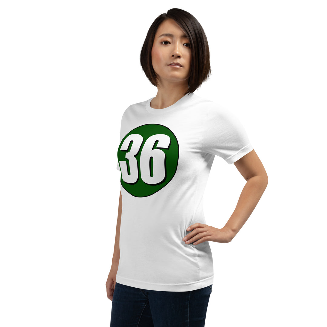 Unisex t-shirt: White on Hunter Green 36