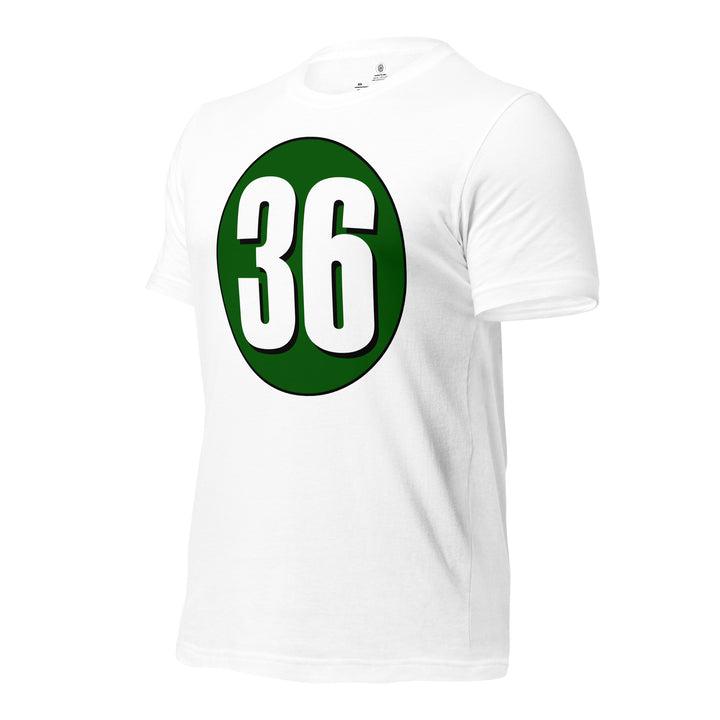 Unisex t-shirt: White on Hunter Green 36