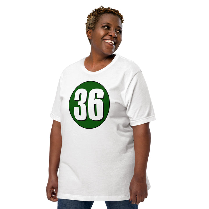 Unisex t-shirt: White on Hunter Green 36