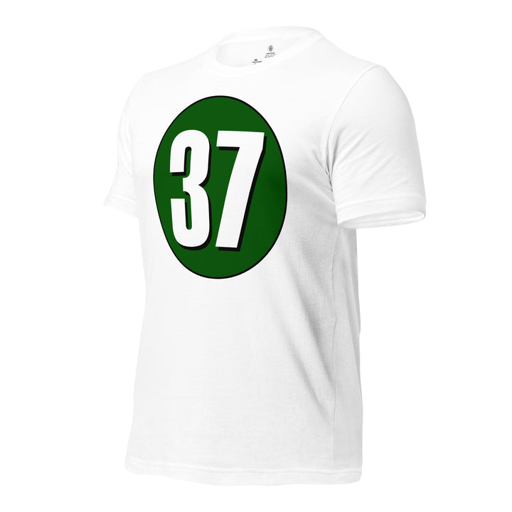 Unisex t-shirt: White on Hunter Green 37