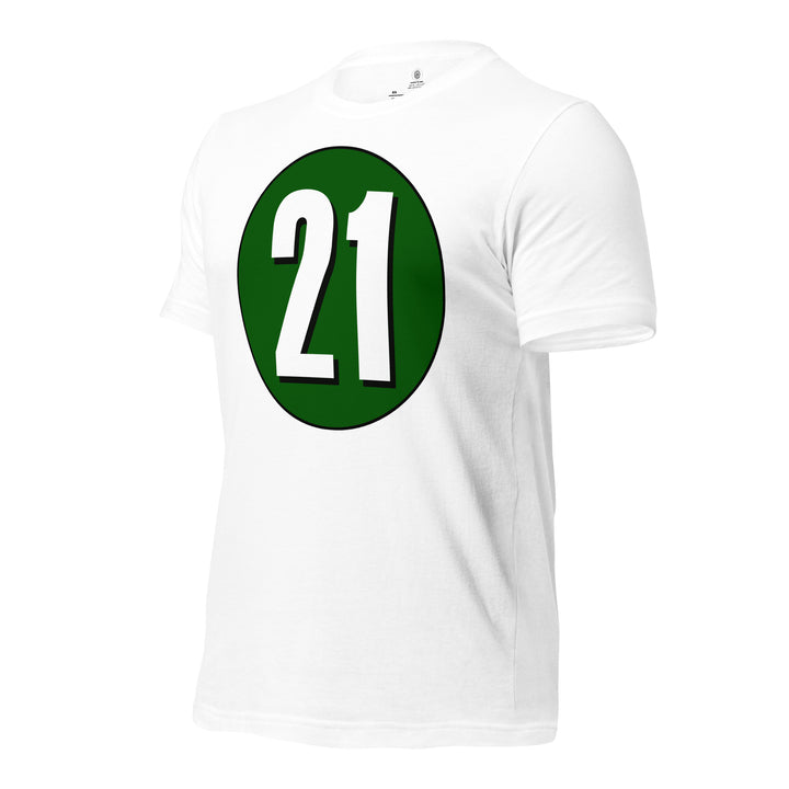 Unisex t-shirt: White on Hunter Green 21