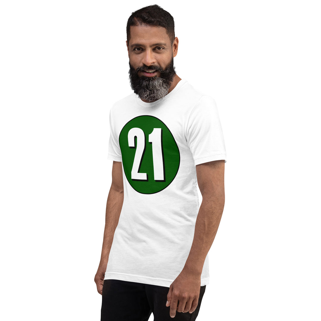 Unisex t-shirt: White on Hunter Green 21